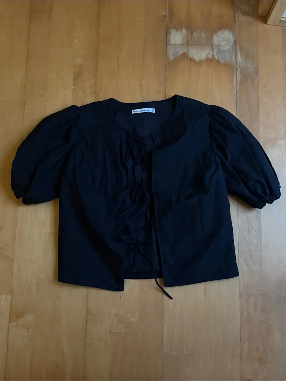 Abercrombie & Fitch Black Tie Front Puff Sleeve Cotton Poplin Top Size XS Summer